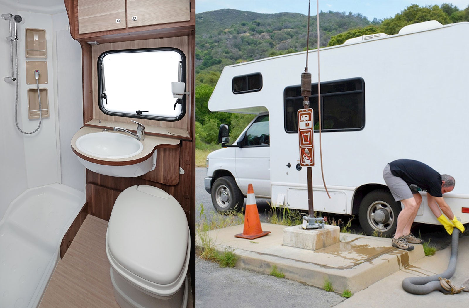 Portable RV/camper toilet and holding tank setup in Monterey, California