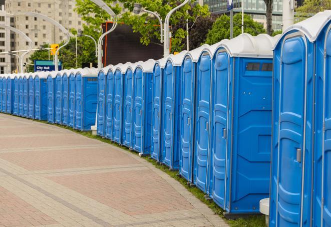 Seasonal porta potty units set up at a Monterey, California venue