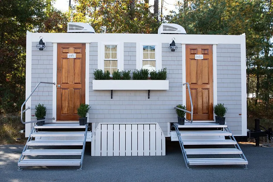 Wedding restroom units discretely staged at a venue in Monterey, California